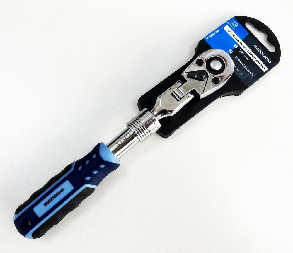 RATCHET FLEXI HEAD EXTENDABLE 1/4 DRIVE 180-230mm SOFTGRIP CRV - TOOLZONE KDPSS222 thumbnail 3
