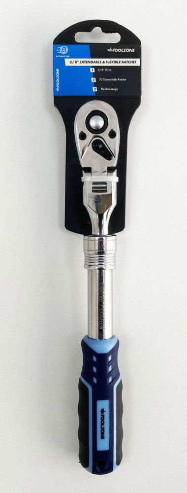 RATCHET FLEXI HEAD EXTENDABLE 3/8 DRIVE 255-355mm SOFTGRIP CRV - TOOLZONE KDPSS223 thumbnail 2