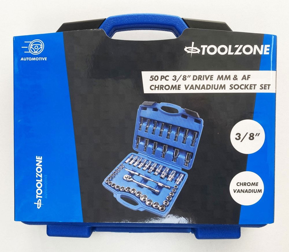 SOCKET SET 3/8 DRIVE MM AND AF 50 PIECES SHALLOW AND DEEP CRV - TOOLZONE KDPSS226 thumbnail 2