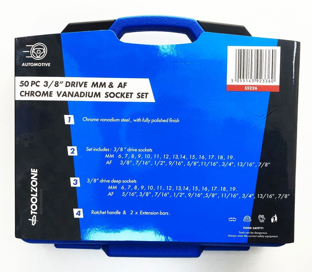 SOCKET SET 3/8 DRIVE MM AND AF 50 PIECES SHALLOW AND DEEP CRV - TOOLZONE KDPSS226 thumbnail 4