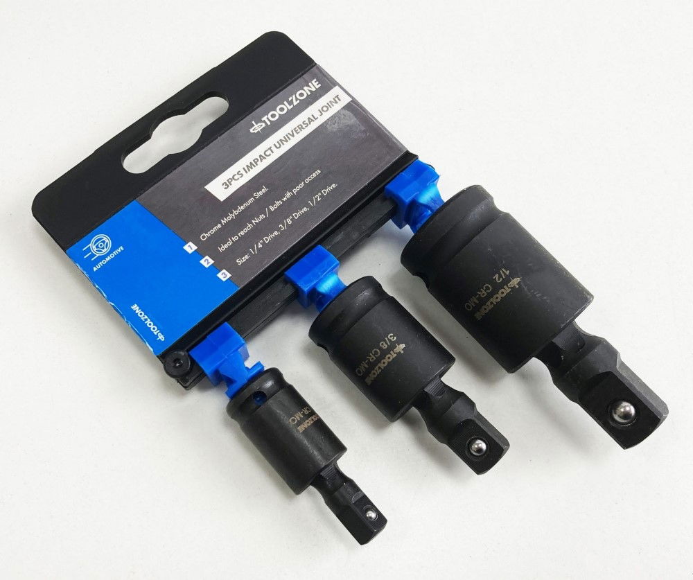 UNIVERSAL JOINT SET IMPACT 3 PIECES 1/4, 3/8, 1/2 CR-MO BLACK FINISH - TOOLZONE KDPSS227 thumbnail 3