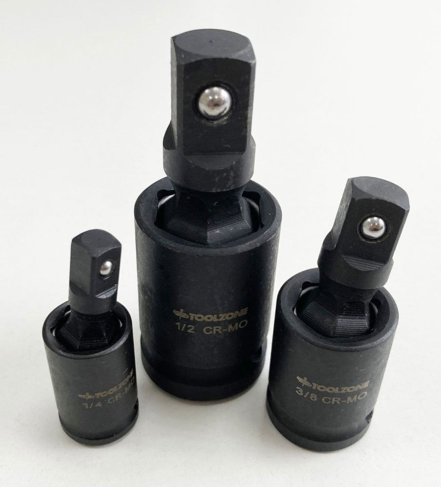 UNIVERSAL JOINT SET IMPACT 3 PIECES 1/4, 3/8, 1/2 CR-MO BLACK FINISH - TOOLZONE KDPSS227 thumbnail 5