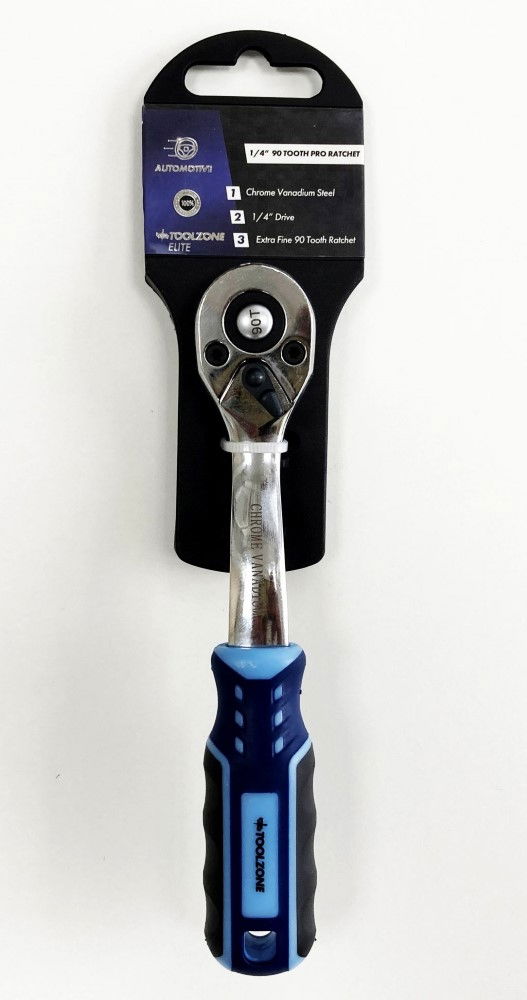 RATCHET HANDLE 1/4 DRIVE 90 TEETH 3 COLOUR CRV - TOOLZONE KDPSS230 thumbnail 2