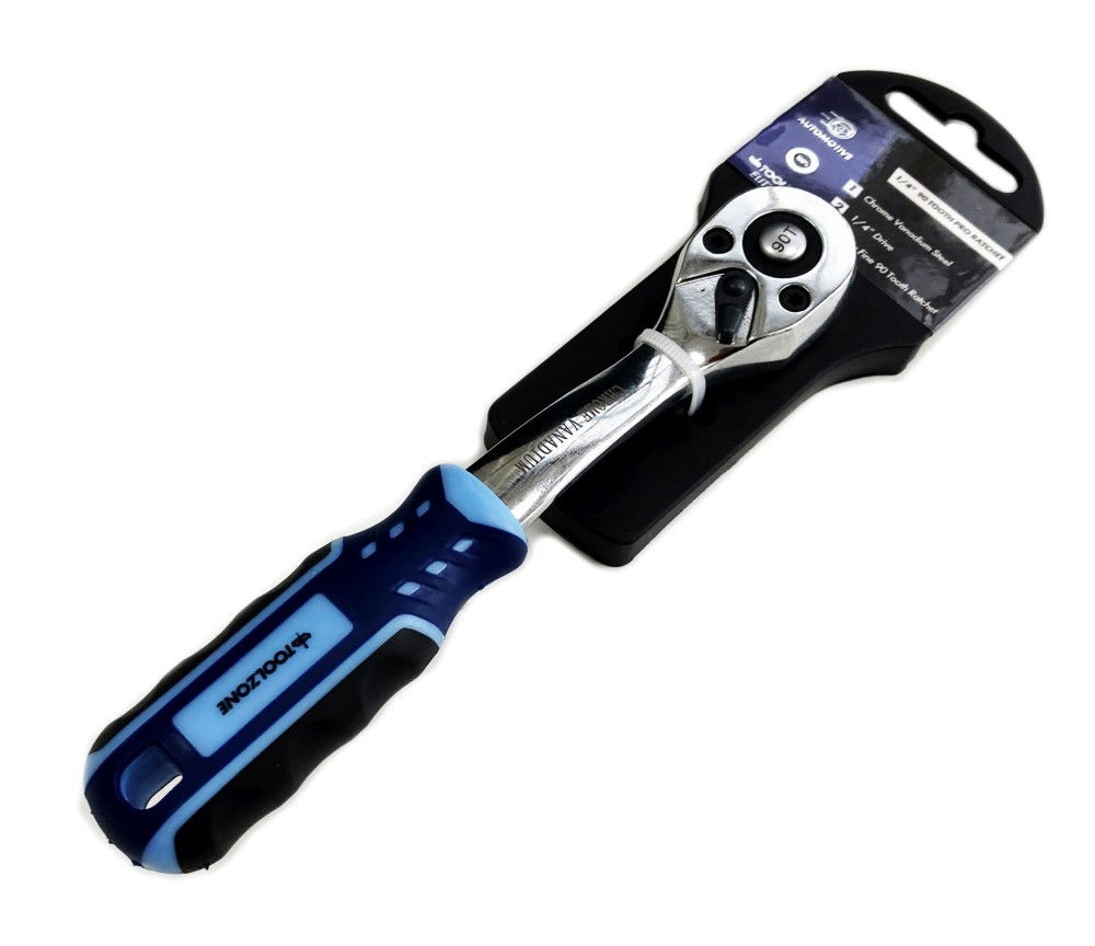 RATCHET HANDLE 1/4 DRIVE 90 TEETH 3 COLOUR CRV - TOOLZONE KDPSS230 thumbnail 3