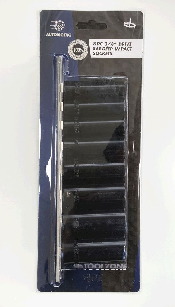 IMPACT SOCKET SET DEEP 3/8 DRIVE AF 8 PIECES 3/8-13/16 CRV BLACK FINISH - TOOLZONE KDPSS233 thumbnail 2