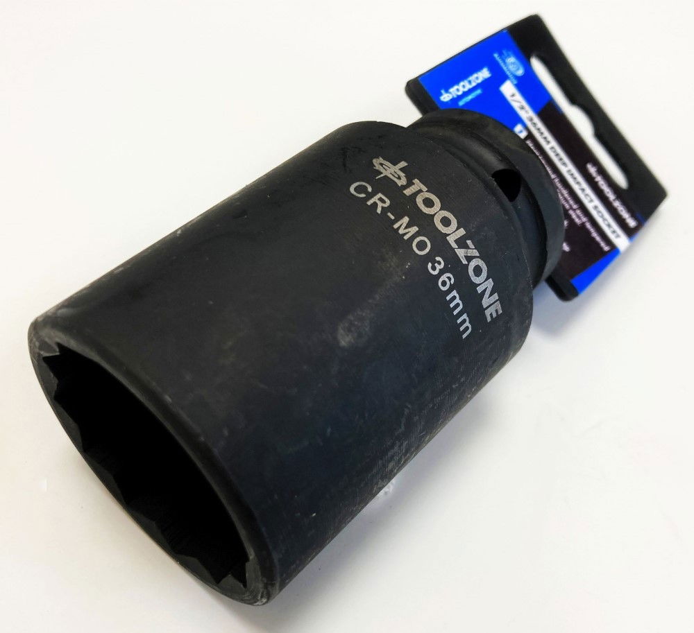 IMPACT SOCKET DEEP 1/2 DRIVE 36mm 12 POINT CR-MO 80mm BLACK PHOSPHATE - TOOLZONE KDPSS234 thumbnail 2