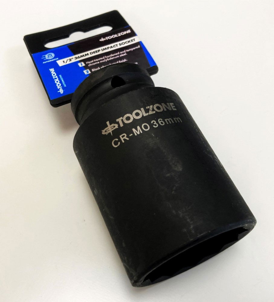 IMPACT SOCKET DEEP 1/2 DRIVE 36mm 12 POINT CR-MO 80mm BLACK PHOSPHATE - TOOLZONE KDPSS234 thumbnail 3