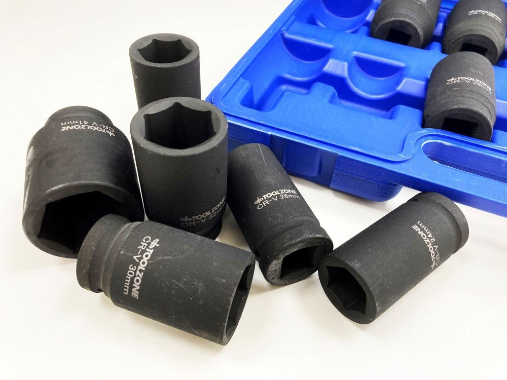 IMPACT SOCKET SET DEEP 3/4 DRIVE 12 PIECES 24mm-41mm CRV 80mm BLACK FINISH - TOOLZONE KDPSS235 thumbnail 5