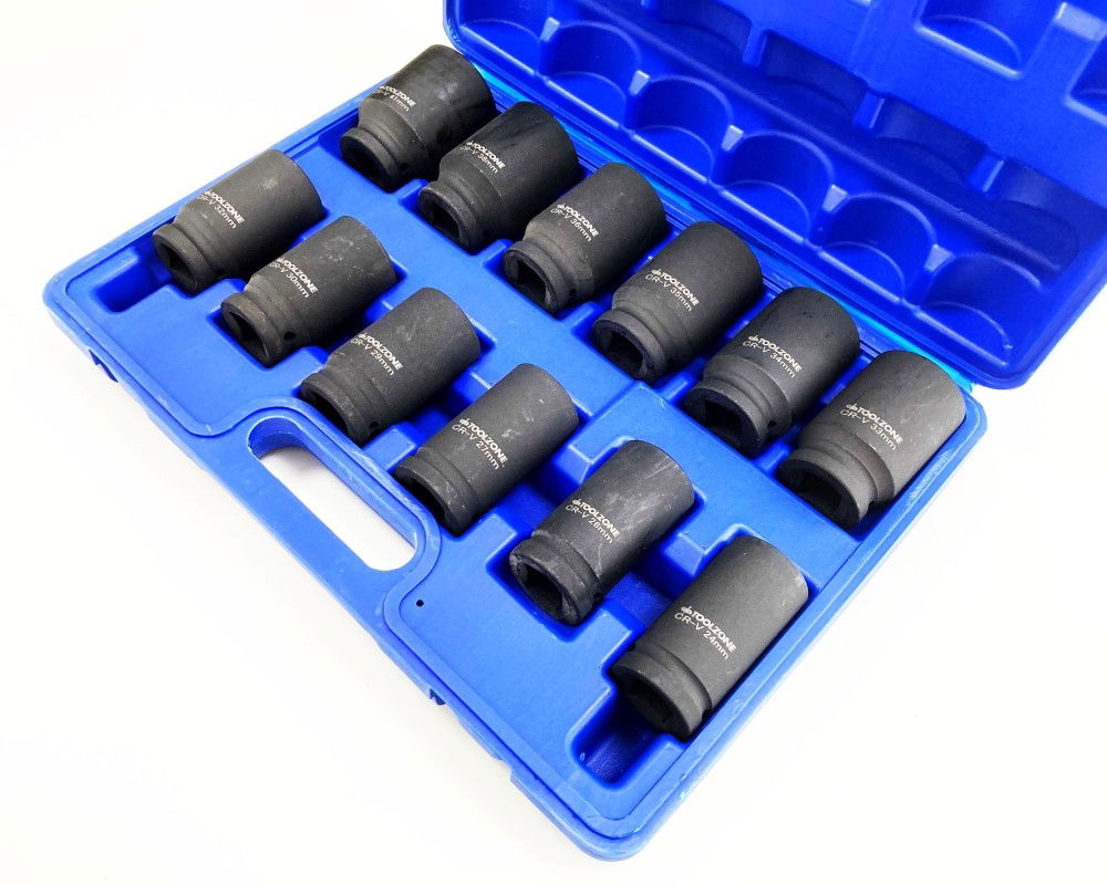 IMPACT SOCKET SET DEEP 3/4 DRIVE 12 PIECES 24mm-41mm CRV 80mm BLACK FINISH - TOOLZONE KDPSS235 thumbnail 7
