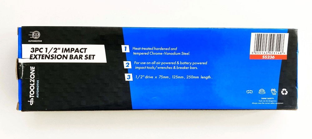 IMPACT EXTENSION BAR SET 1/2 DRIVE 3 PIECES 75mm 125mm 250mm CRV - TOOLZONE KDPSS236 thumbnail 4