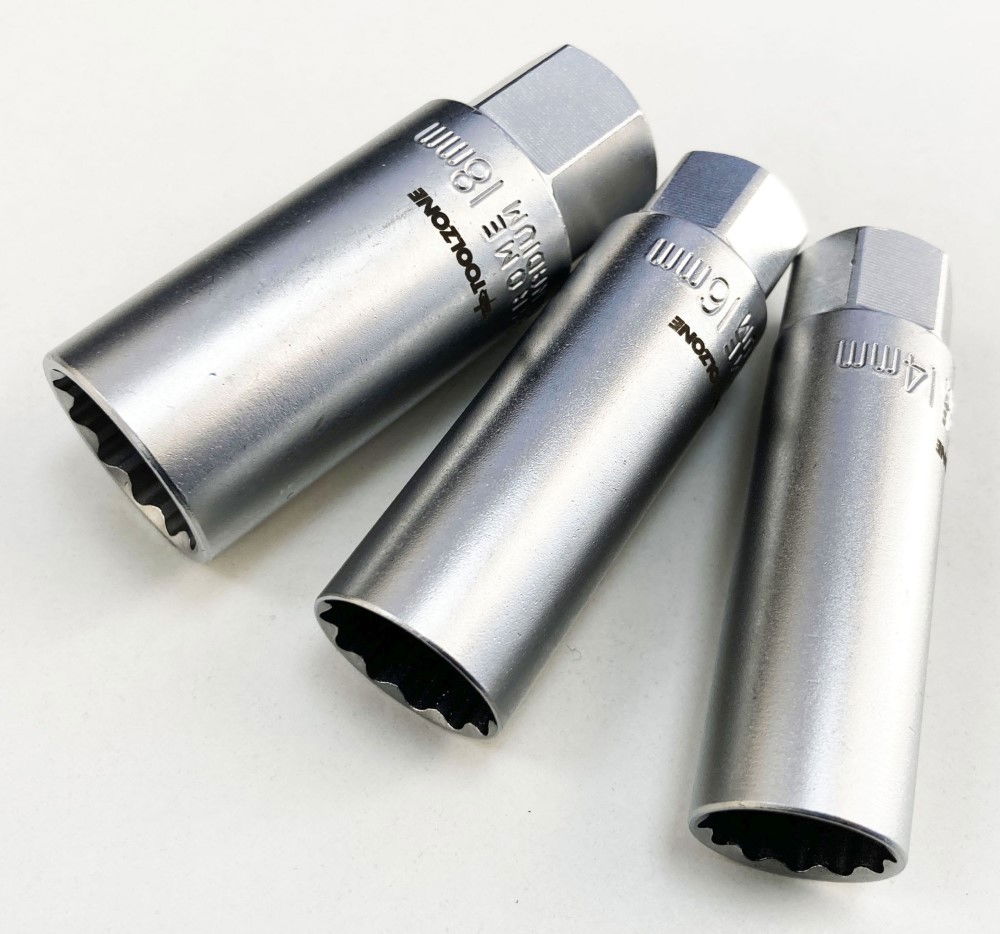 SPARK PLUG SOCKET SET 3/8 DRIVE 3 PIECES 14mm 16mm 18mm THIN WALL SATIN FINISH - TOOLZONE KDPSS242 thumbnail 4