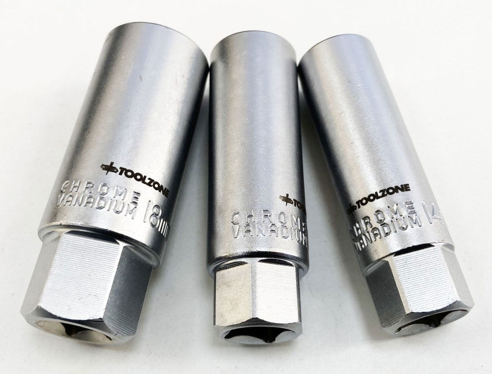 SPARK PLUG SOCKET SET 3/8 DRIVE 3 PIECES 14mm 16mm 18mm THIN WALL SATIN FINISH - TOOLZONE KDPSS242 thumbnail 6
