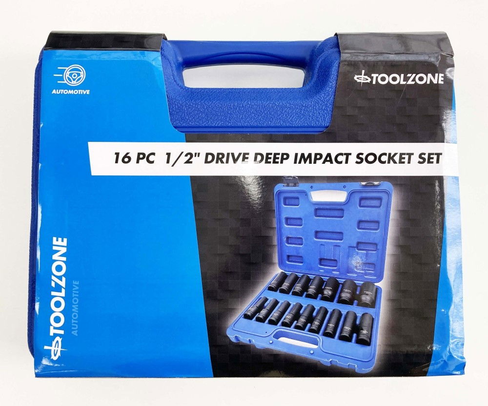 IMPACT SOCKET SET DEEP 1/2 DRIVE 16 PIECES 10mm-32mm CRV BLACK PHOSPHATE - TOOLZONE KDPSS244 thumbnail 2