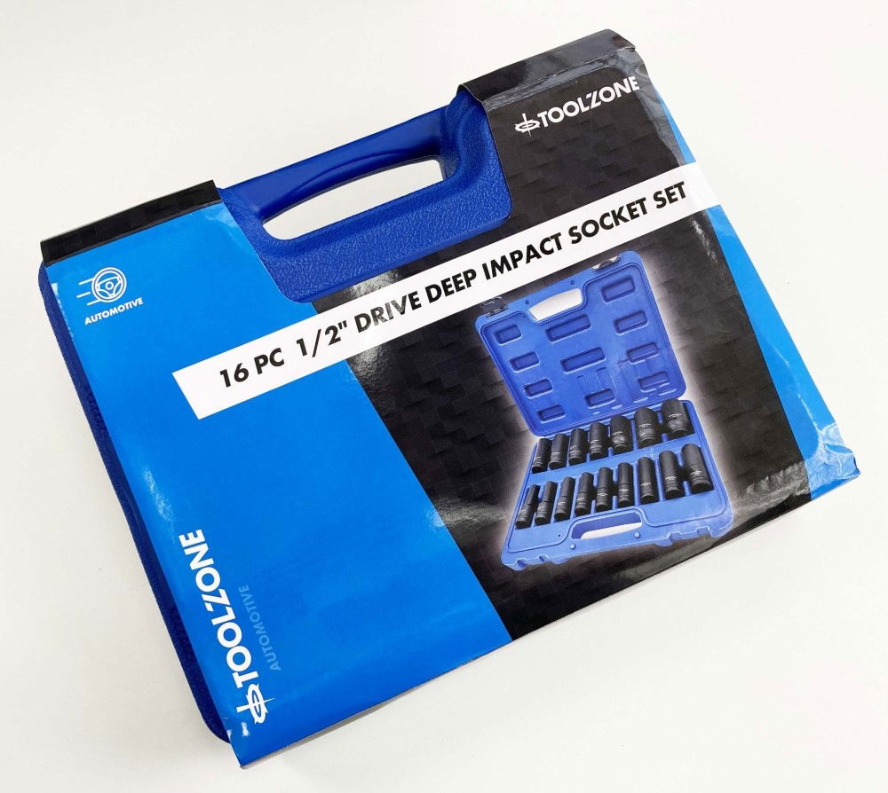 IMPACT SOCKET SET DEEP 1/2 DRIVE 16 PIECES 10mm-32mm CRV BLACK PHOSPHATE - TOOLZONE KDPSS244 thumbnail 3