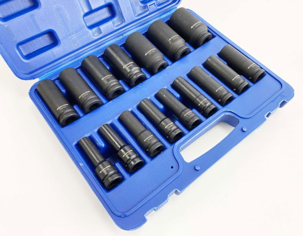 IMPACT SOCKET SET DEEP 1/2 DRIVE 16 PIECES 10mm-32mm CRV BLACK PHOSPHATE - TOOLZONE KDPSS244 thumbnail 6