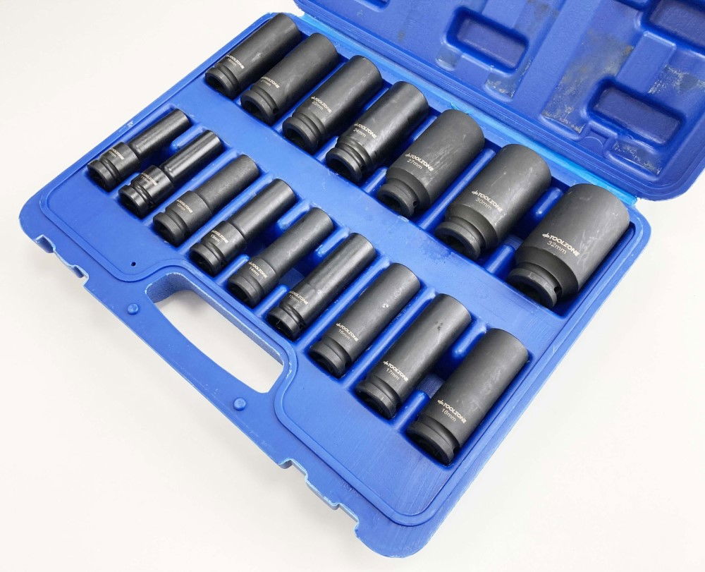 IMPACT SOCKET SET DEEP 1/2 DRIVE 16 PIECES 10mm-32mm CRV BLACK PHOSPHATE - TOOLZONE KDPSS244 thumbnail 7