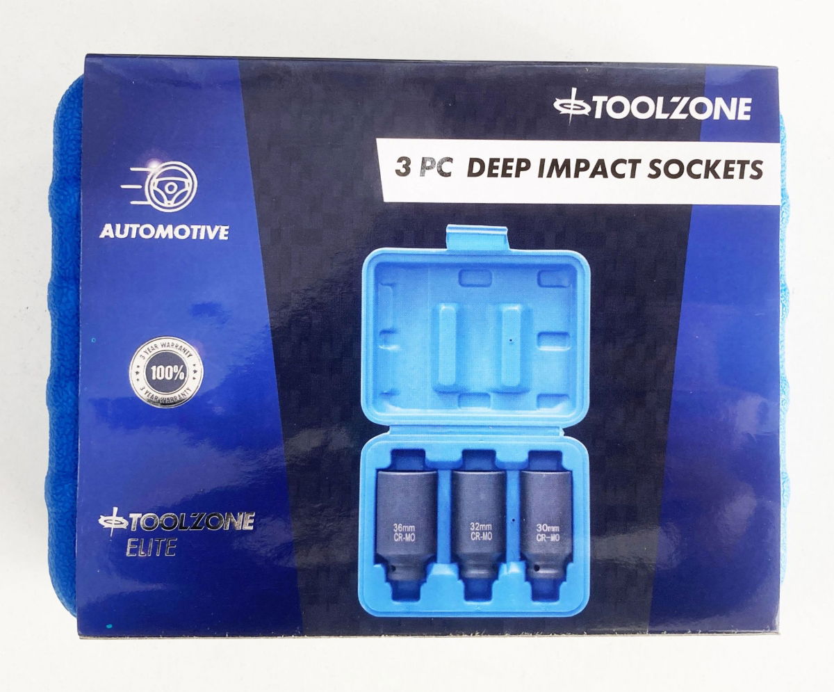 IMPACT SOCKET SET 3 PIECES 1/2 DRIVE 30mm 32mm 36mm THIN WALL BLACK FINISH - TOOLZONE KDPSS248 thumbnail 2