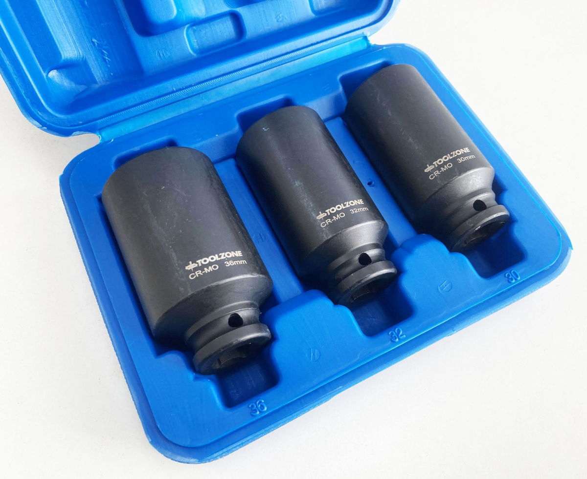 IMPACT SOCKET SET 3 PIECES 1/2 DRIVE 30mm 32mm 36mm THIN WALL BLACK FINISH - TOOLZONE KDPSS248 thumbnail 5