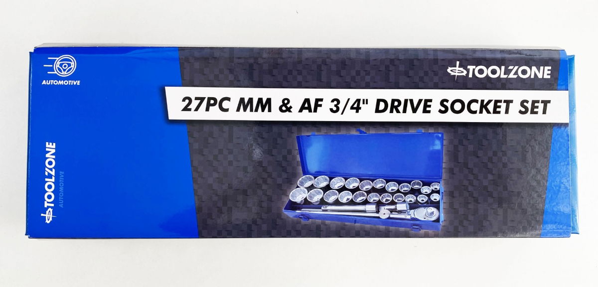 SOCKET SET 27 PIECES 3/4 DRIVE METRIC AND AF 12 POINT IN METAL CASE - TOOLZONE KDPSS259 thumbnail 2