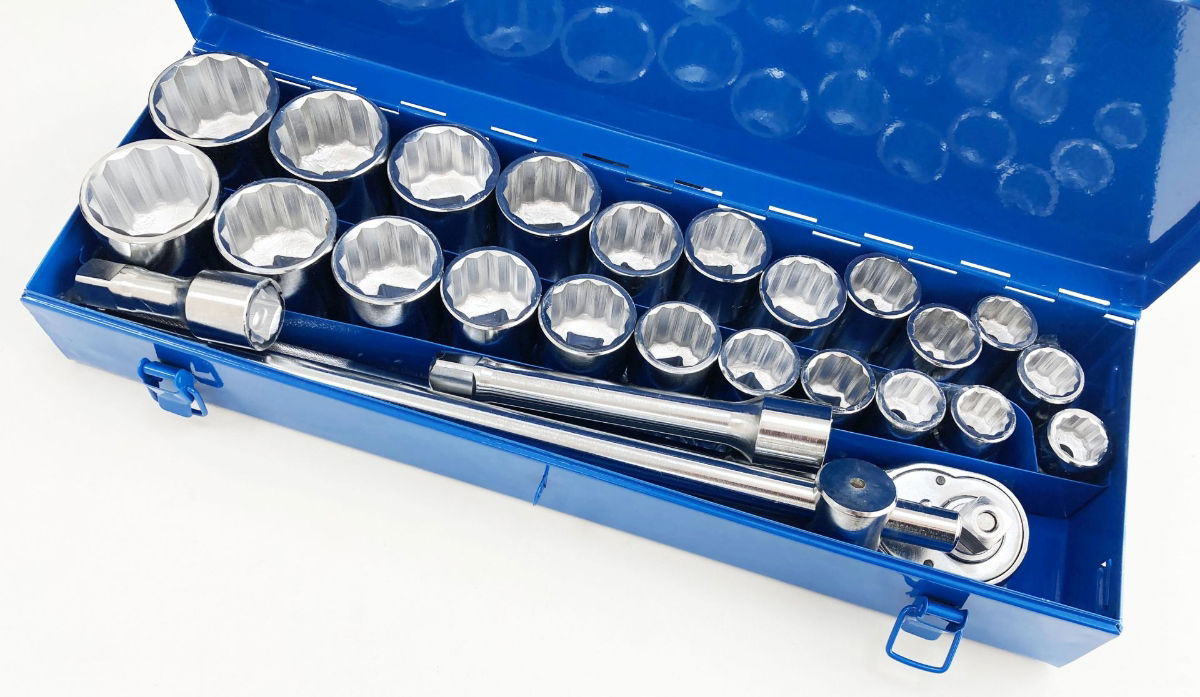 SOCKET SET 27 PIECES 3/4 DRIVE METRIC AND AF 12 POINT IN METAL CASE - TOOLZONE KDPSS259 thumbnail 5