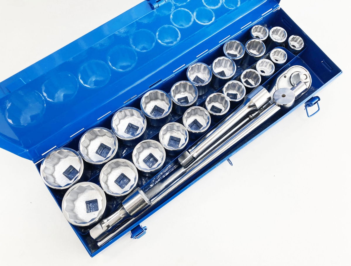 SOCKET SET 27 PIECES 3/4 DRIVE METRIC AND AF 12 POINT IN METAL CASE - TOOLZONE KDPSS259 thumbnail 6