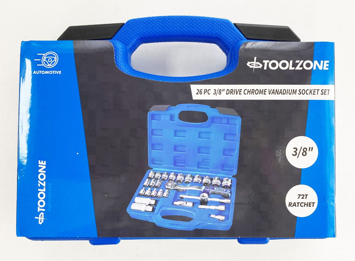 SOCKET SET 26 PIECES 3/8 DRIVE 6mm-24mm MIRROR POLISH CRV IN CASE - TOOLZONE KDPSS260 thumbnail 2