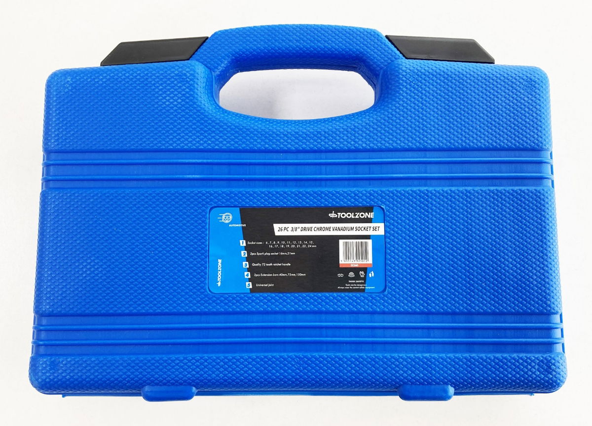 SOCKET SET 26 PIECES 3/8 DRIVE 6mm-24mm MIRROR POLISH CRV IN CASE - TOOLZONE KDPSS260 thumbnail 4