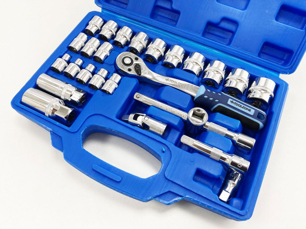 SOCKET SET 26 PIECES 3/8 DRIVE 6mm-24mm MIRROR POLISH CRV IN CASE - TOOLZONE KDPSS260 thumbnail 6