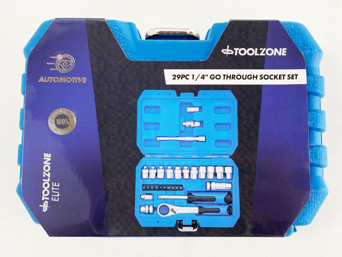 GO THROUGH SOCKET SET 29 PIECES 1/4 DRIVE WITH BITS IN STORAGE CASE - TOOLZONE KDPSS261 thumbnail 2