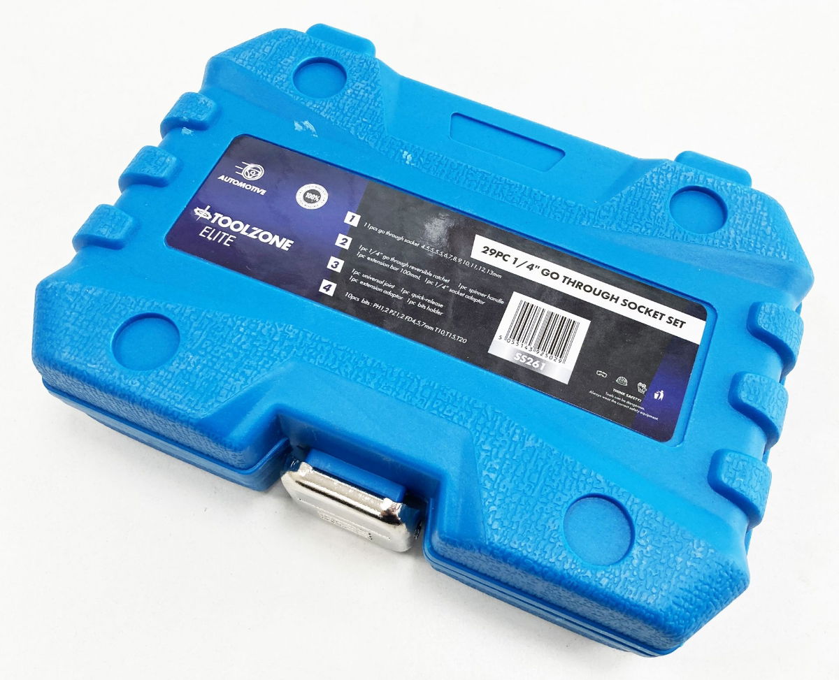 GO THROUGH SOCKET SET 29 PIECES 1/4 DRIVE WITH BITS IN STORAGE CASE - TOOLZONE KDPSS261 thumbnail 5