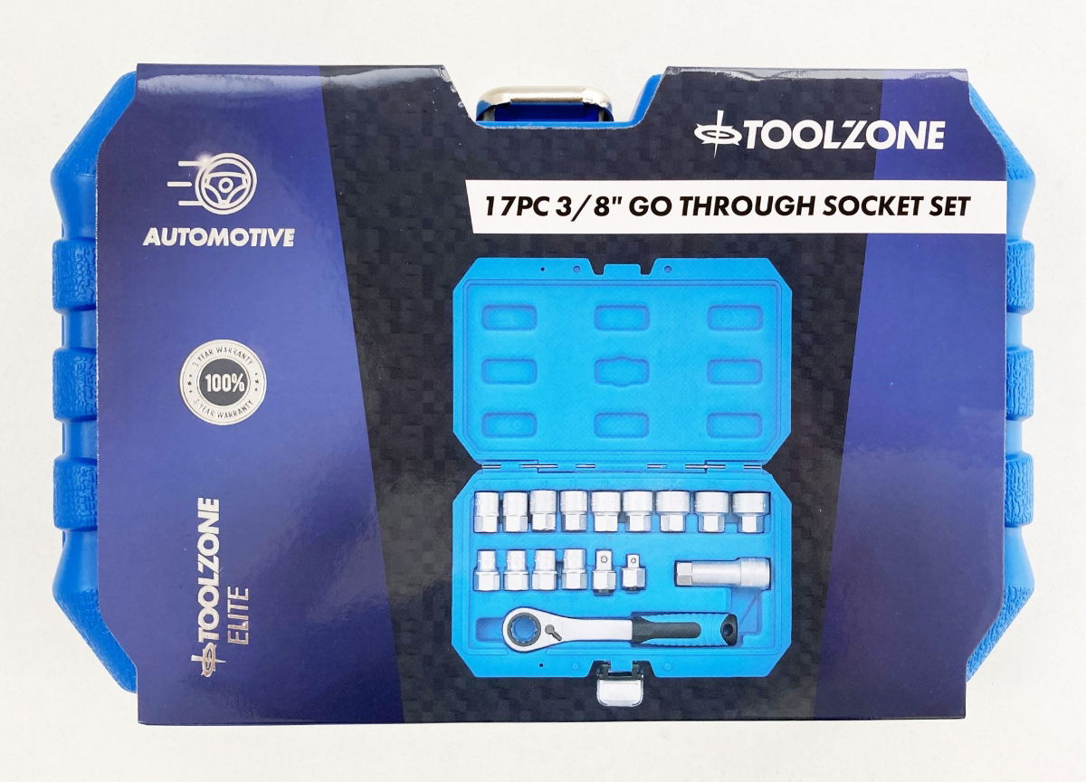 GO THROUGH SOCKET SET 17 PIECES 3/8 AND 1/2 DRIVE 10mm-24mm IN CASE - TOOLZONE KDPSS262 thumbnail 2