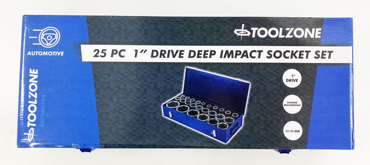 DEEP IMPACT SOCKET SET 25 PIECES 1 DRIVE 17mm-75mm CHROME MOLYBDENUM - TOOLZONE KDPSS263 thumbnail 2