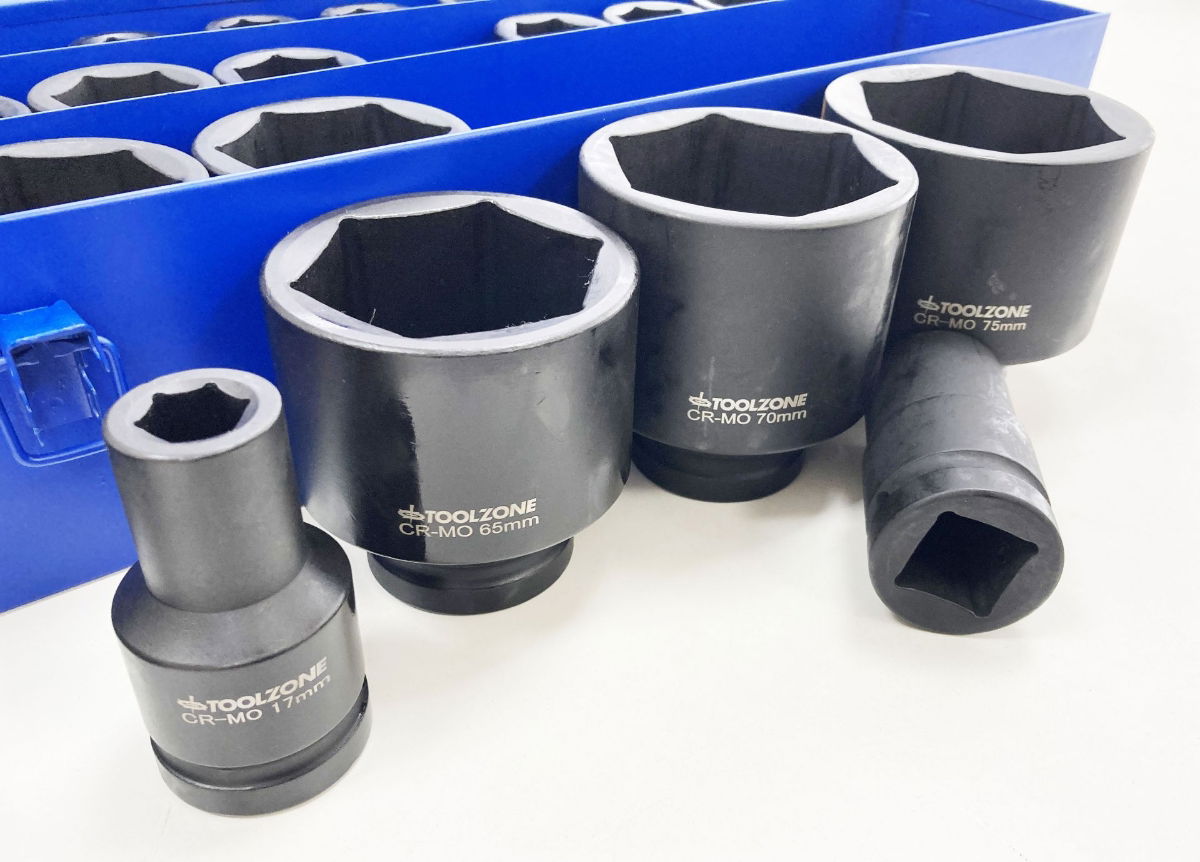 DEEP IMPACT SOCKET SET 25 PIECES 1 DRIVE 17mm-75mm CHROME MOLYBDENUM - TOOLZONE KDPSS263 thumbnail 10