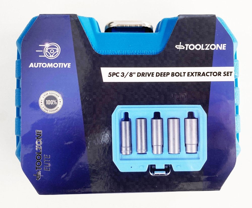 DEEP BOLT EXTRACTOR SET 5 PIECES 3/8 DRIVE 10mm-16mm CHROME MOLYBDENUM - TOOLZONE KDPSS287 thumbnail 2