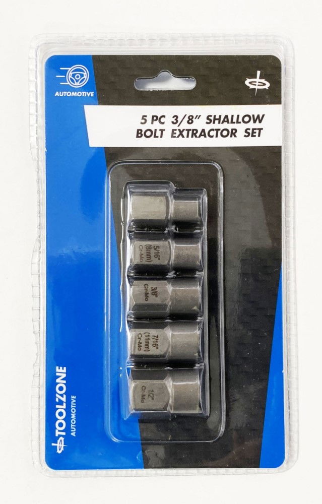 SHALLOW BOLT EXTRACTOR SET 5 PIECES 3/8 DRIVE 6mm-12.7mm CHROME MOLYBDENUM - TOOLZONE KDPSS288 thumbnail 2