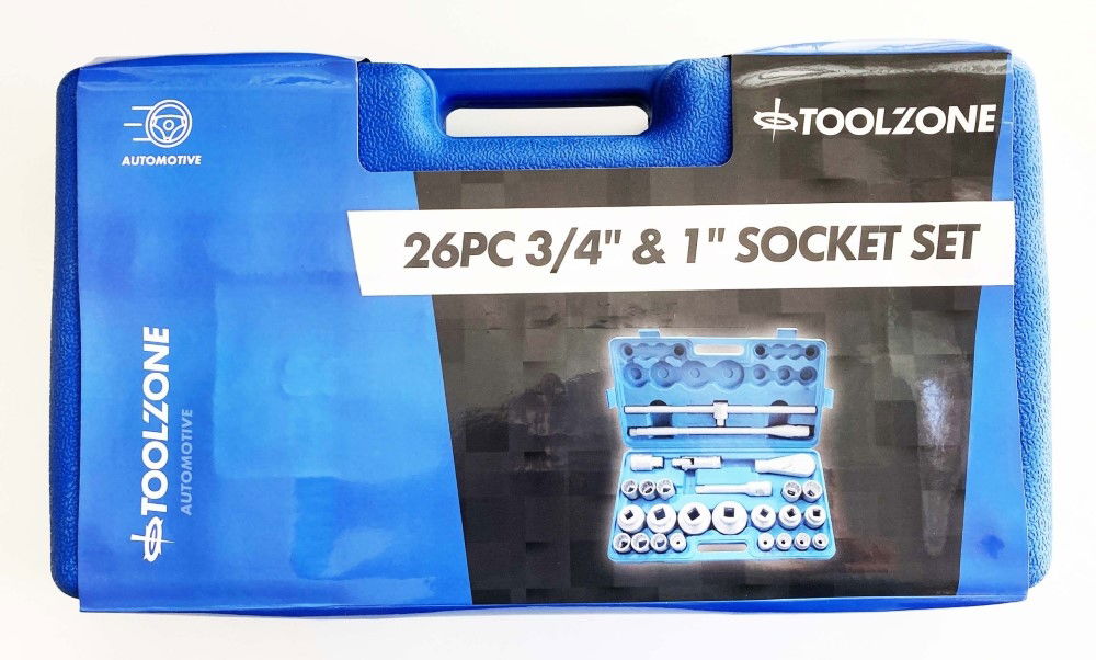 SOCKET SET 26 PIECES 3/4 AND 1 DRIVE 21mm-65mm CARBON STEEL - TOOLZONE KDPSS301 thumbnail 2