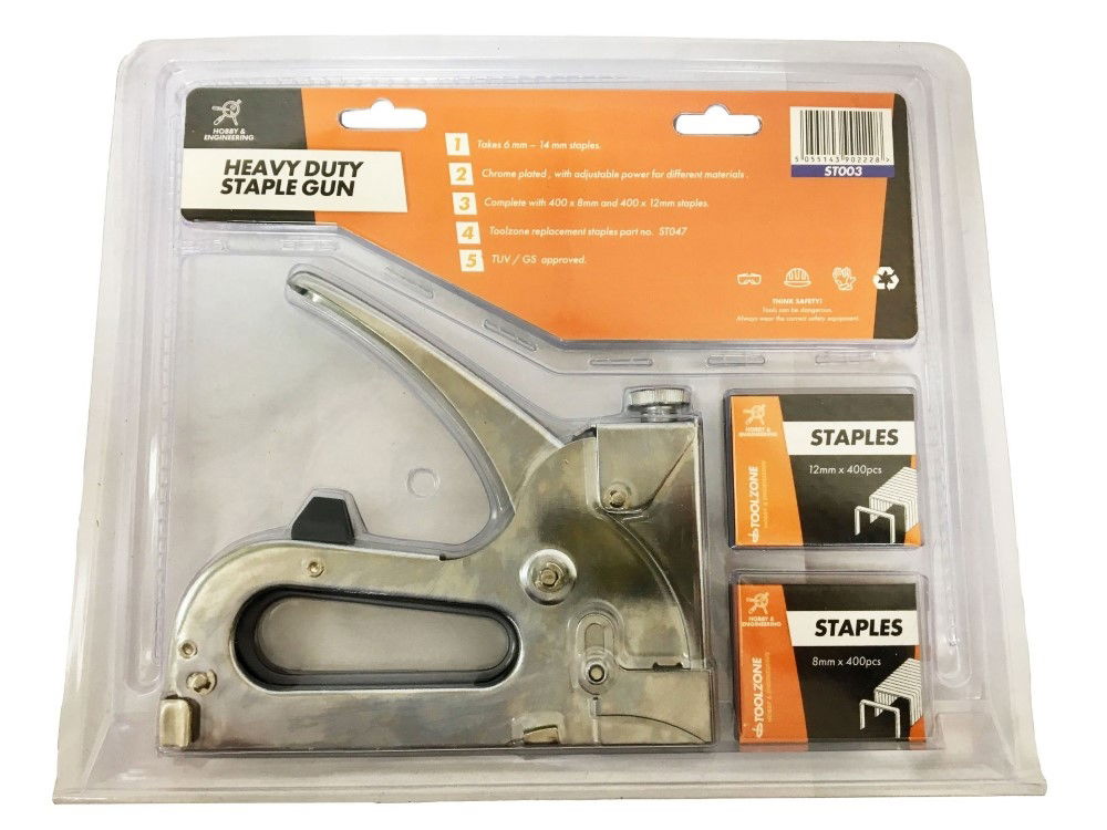 HEAVY DUTY STAPLE GUN WITH 800 STAPLES 6mm-14mm - TOOLZONE KDPST003 thumbnail 2