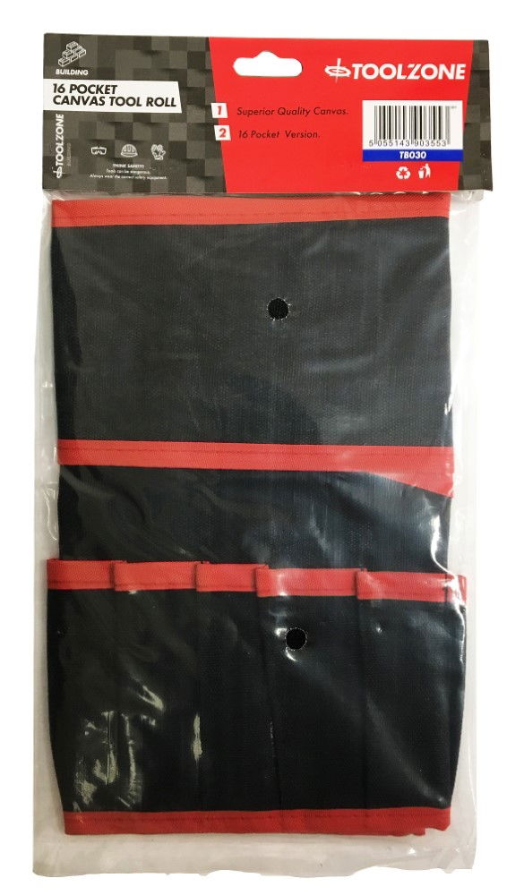 TOOL ROLL 16 POCKET CANVAS 525x285mm - TOOLZONE KDPTB030 thumbnail 4