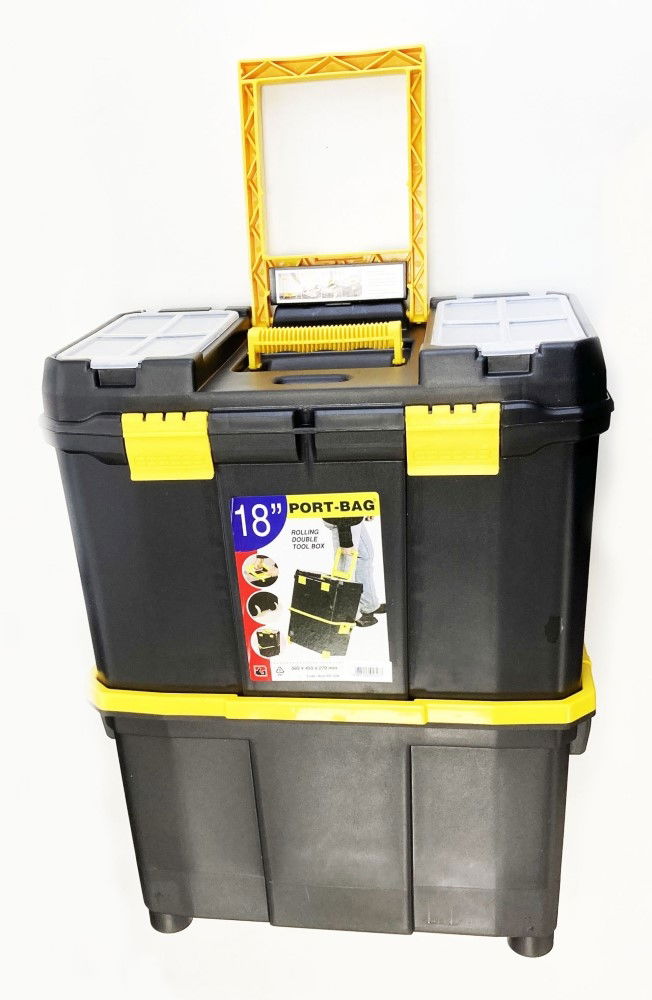 ORGANISER MOBILE DOUBLE BOX 18 WITH WHEELS AND CARRY TRAY - TOOLZONE KDPTB088 thumbnail 2