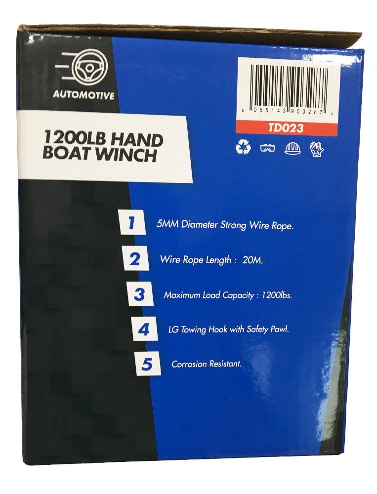 BOAT WINCH 1200lb 20m ROPE 5mm DIAMETER - TOOLZONE KDPTD023 thumbnail 6