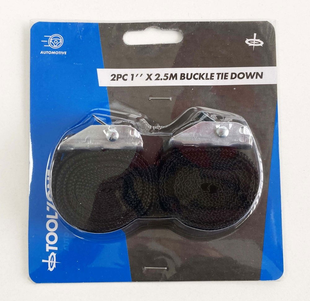 TIE DOWN BUCKLE TYPE 2PC 2.5m 180-200kg CAPACITY 250kg BREAKING STRAIN - TOOLZONE KDPTD028 thumbnail 2