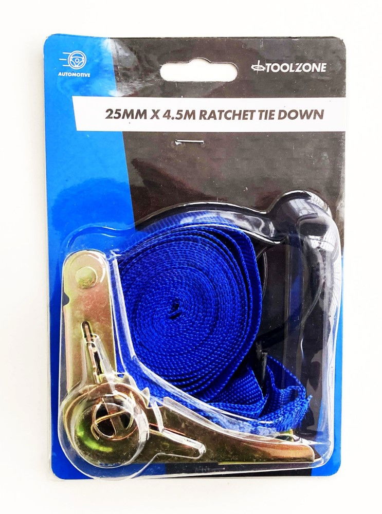 RATCHET TIE DOWN 25mm x 4.5m 100kg BREAKING STRENGTH - TOOLZONE KDPTD031 thumbnail 2