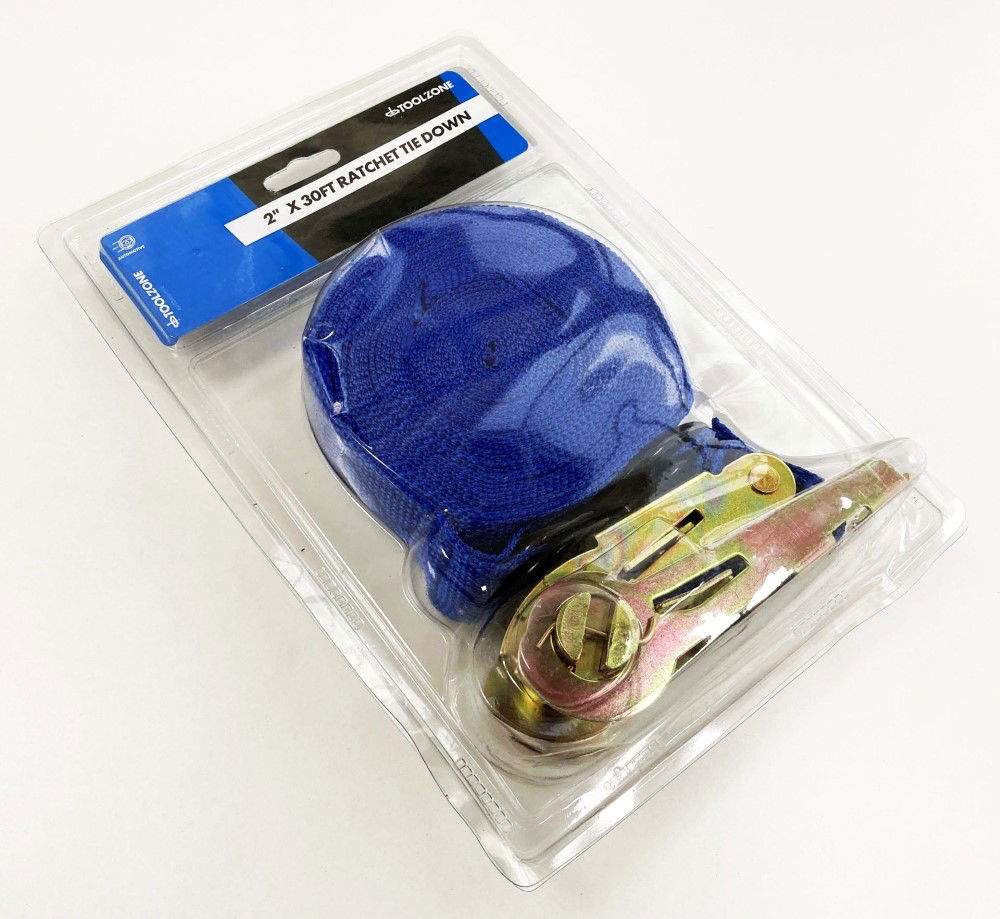 RATCHET TIE DOWN 2 x 30ft 1500lb CAPACITY - TOOLZONE KDPTD033 thumbnail 3