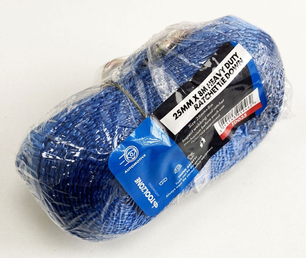 HEAVY DUTY RATCHET TIE DOWN 1 x 8m 400kg CAPACITY - TOOLZONE KDPTD035 thumbnail 3