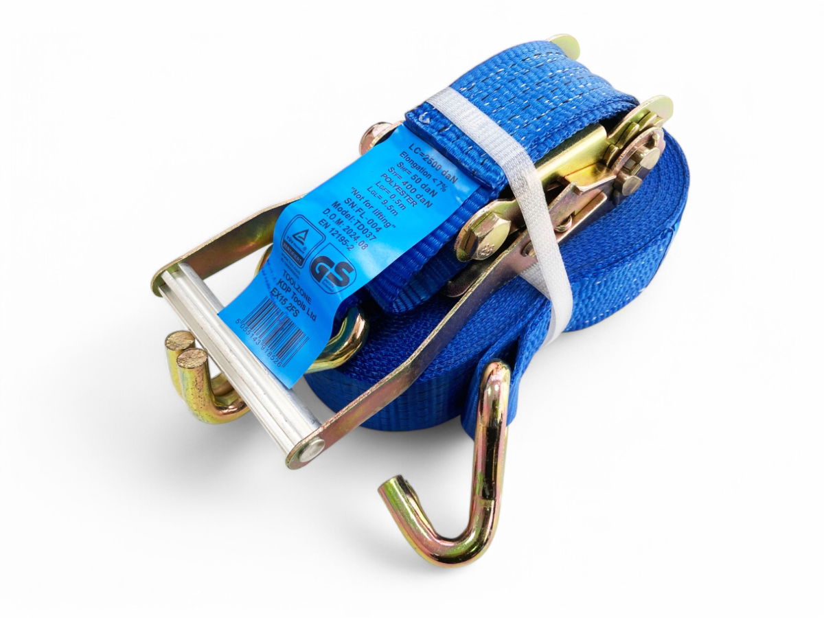 HEAVY DUTY RATCHET TIE DOWN 50mm x 10m 2500daN STRAIGHT 5000kg ROUND GS APPROVED - TOOLZONE KDPTD037 thumbnail 4