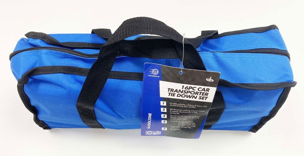 CAR TRANSPORTER SET 16PC INCLUDES RATCHET TIE DOWNS AND CHOKER STRAPS - TOOLZONE KDPTD068 thumbnail 2