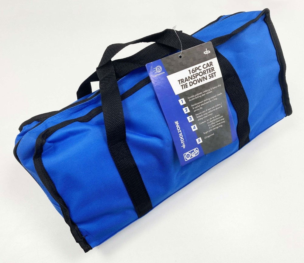 CAR TRANSPORTER SET 16PC INCLUDES RATCHET TIE DOWNS AND CHOKER STRAPS - TOOLZONE KDPTD068 thumbnail 3