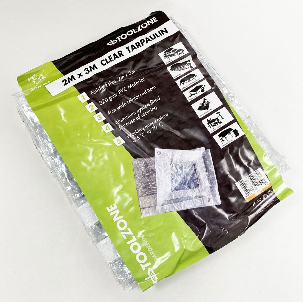 PVC TARPAULIN CLEAR 2m x 3m 320gsm WITH ALUMINIUM GROMMETS - TOOLZONE KDPTL025 thumbnail 2