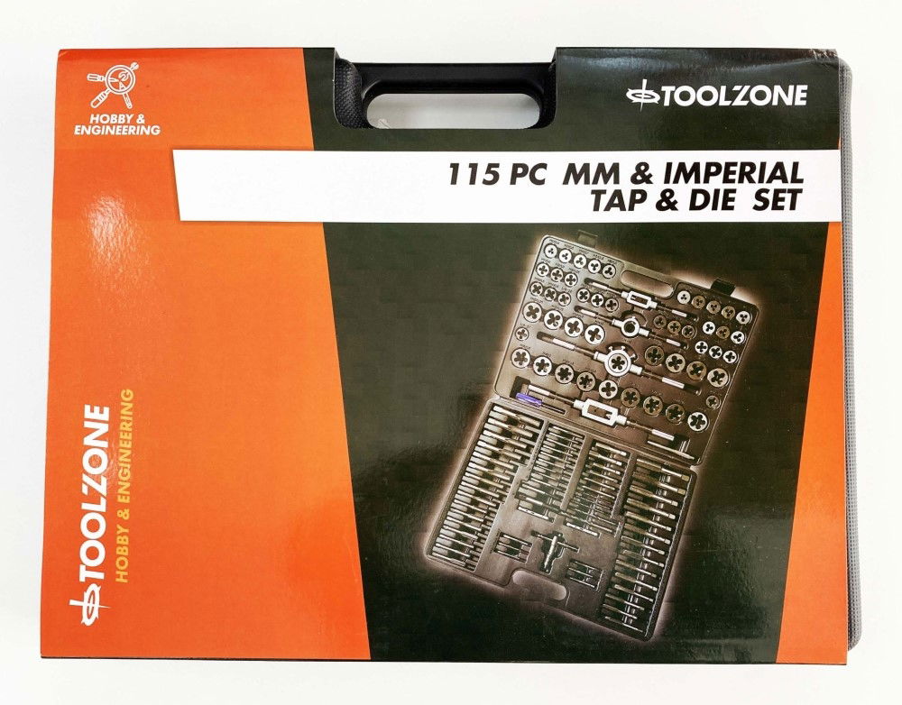 TAP AND DIE SET IMPERIAL 115 PIECE WITH HOLDERS AND WRENCHES - TOOLZONE KDPTP095 thumbnail 2