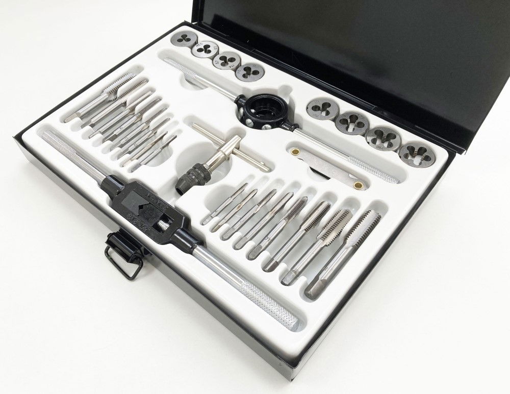 TAP AND DIE SET METRIC 28 PIECE ALLOY STEEL WITH WRENCHES - TOOLZONE KDPTP099 thumbnail 9